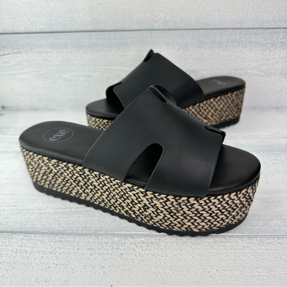 Exe’ Platform Espadrille Black Slip On Slide Sandal Women’s US 8